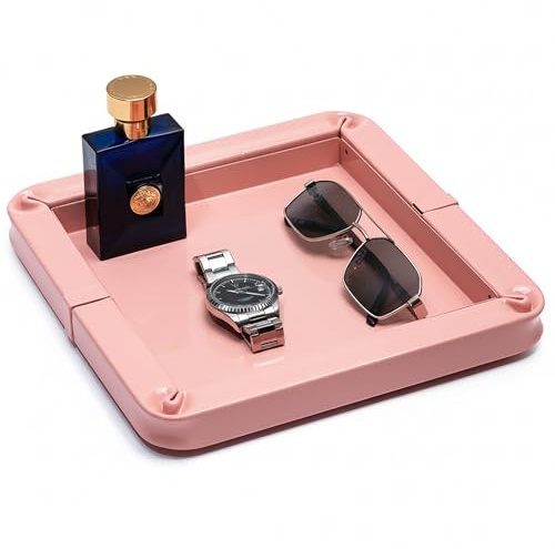 Situér Milano Svuotatasche Design Moderno con Piega Brevettata 25x25cm in Metallo Verniciato Rosa Made in Italy - Vassoio Portaoggetti Versatile, Elegante e Raffinato