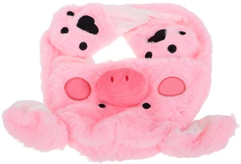HOOTNEE Plüschschwein Mütze mit Beweglichen Ohren Warme Winddichte Tiermütze für Damen und Herren Multifunktionaler Schal Hut für Halloween und Party
