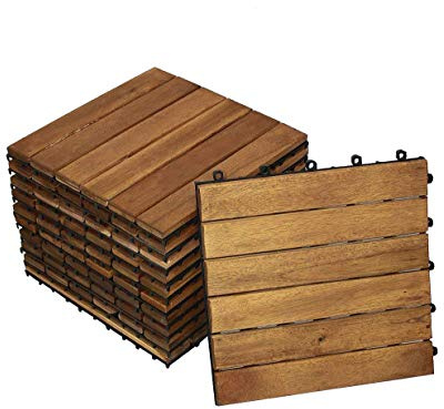 SAM Terrassen- Holzfliese 01, Akazien-Holz,11 Klick-Fliesen für 1m², 30x30cm, Garten- Bodenbelag mit Drainage