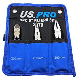 US PRO 8 200mm 3pc Plier Set, Side Cutter, Long Nose, Combination Pliers