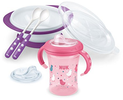 NUK Esslern-Set Girl, Geschenkbox mit Cup, Esslernschale und Löffeln, ab 6 Monaten