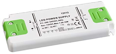 POS profesional LED transformador slim 12 V DC 1 A 12 W, constante, TÜV, SELV, mm, CE,... Protector de cocinas: cortocircuito, de tensión, übertemperaturschutz, Solo 11 mm alto.