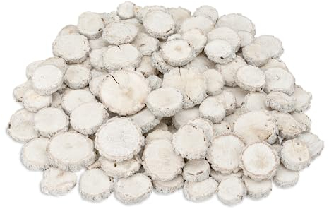 NaDeco Eichen Holzscheiben weiß 1kg Ø2-5cm Weiße Baumscheiben aus Eiche Eichen Holz Scheiben weiß Weiße Astscheiben Eiche Weiße Baumstammscheiben Deko Holz weiß Holzdeko weiß