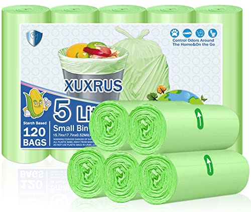 Sacchetti per immondizia 5L Sacchi piccoli Spazzaturaper per carichi pesanti,adatto per bagno,cucina, camera da letto(Verdo,120 pezzi)