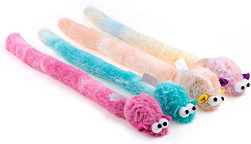 CHIWAVA 4-pack 38 cm lång mjuk plysch kattleksaker möss med klocka rostande ljud liten mus aktivitet interaktiv leksak