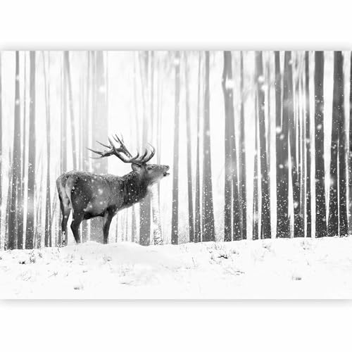 murando - Papier peint panoramique animal 350x256 cm - Revêtement mural décoration salon - Design moderne - Gris blanc - Arbres cerfs forêt nature ohdeer tendances hiver animaux g-B-0143-a-b