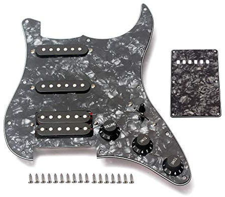 Alnicov Battipenna per chitarra elettrica Set di pickup battipenna Humbucker precablato a 3 strati SSH caricato per chitarra, Black Pearl