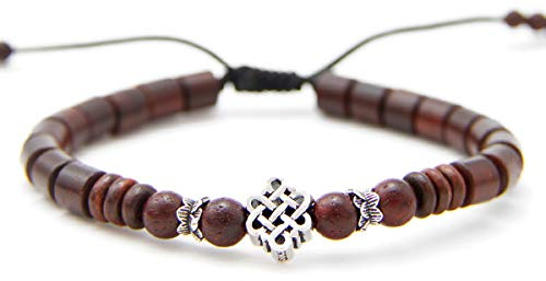agathe création BP09112004 Bracelet tibetain Porte Bonheur - Noeud sans Fin - Bois Acajou et Argent 925 - Fait Main