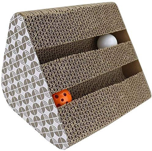 CLQ Poste rascador, Tablero rascador para Gatos Superficie rascador para Gatos Poste rascador cartón con Campanas Bolas con Catnip, Juguete Interactivo Gato Mascota