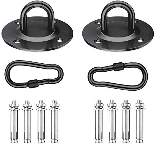 RXXR Set di 2 ganci da soffitto per amaca in acciaio inox di alta qualità, portata fino a 450 kg, con gancio girevole a 180° per cemento, amaca in legno, sedia a sacco di sabbia, Sling Trainer