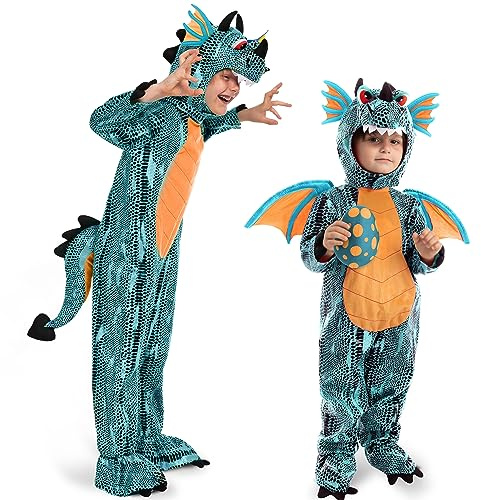 Spooktacular Creations Halloween barn unisex blå drakdräkt, lyxig dinosaurie kostym kostym för halloween, fest-3t
