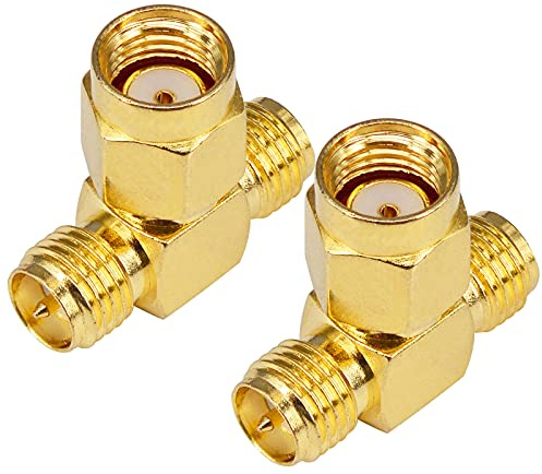 BOOBRIE 2-Pack SMA Connector Splitter RP-SMA Male to 2 RPSMA Female Triple T Adapter 3 Way Splitter Antenna Converter for FPV Drone,GPS,WiFi Antenna (NOT for TV)