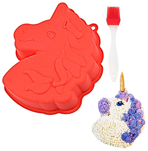 10 Inch Unicorn Silicone Cake Pan Unicorn Head Shaped Bread Baking Tray Silicone Dessert Bakeware Cheesecake Mold for Making Birthday Cake