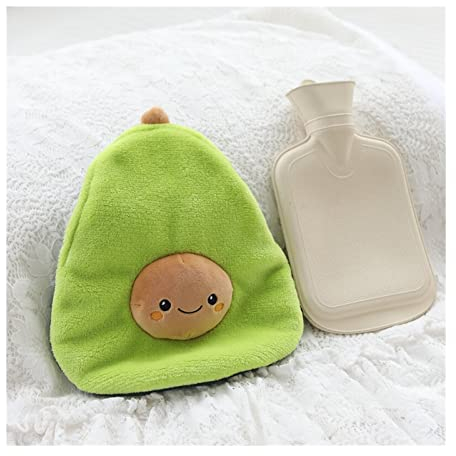 sararui Wärmflasche Niedliche Avocado-Gummi-Warmwasser-Flaschen mit gestrickter weicher gemütlicher Abdeckung Winter warmhitze wiederverwendbar 1000ml Wärmflasche mit Bezug
