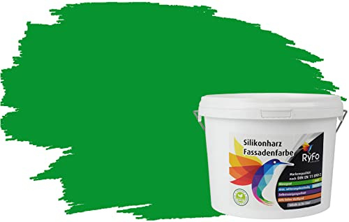 RyFo Colors Silikonharz Fassadenfarbe Lotuseffekt Trend Grüntöne Hulk-Grün 3l - bunte Fassadenfarbe, weitere Grün Farbtöne und Größen erhältlich, Deckkraft Klasse 1