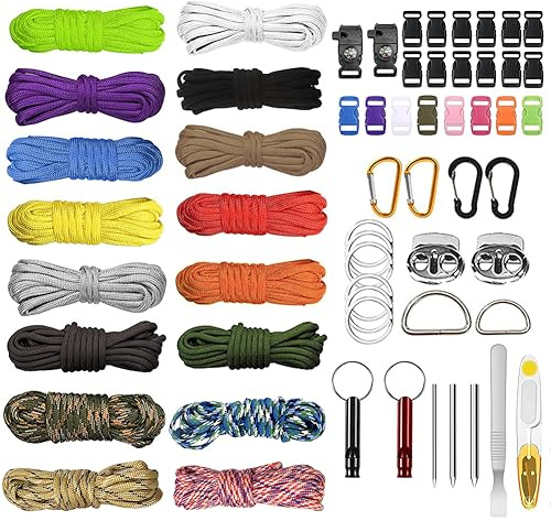 Paracord Set, Paracord 550 Nylonsnöre 16 Färger, Paracordrep Multifunktion Lämpligt för Tillverkning av Gör-det-själv Armband, Snodd, Nyckelring