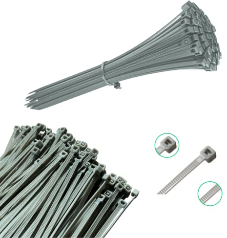 VICEREE 100 Fascette Stringicavo Fermacavo Universali Plastica Per Cablaggio Elettricista Grigie -3.6x200mm- (100, Gr