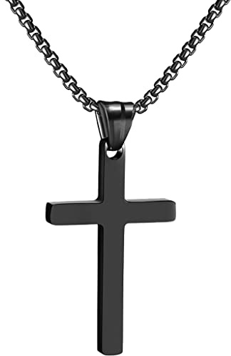 RWQIAN Kreuzkette Herren Kreuz kette Silber Gold Schwarz,Edelstahl Männer Anhänger Kreuz Halskette Schmuck für Damen 16-24