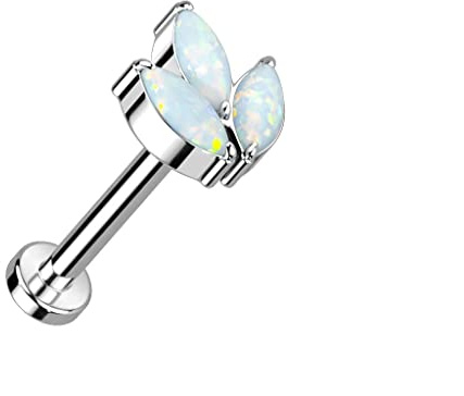 Paula & Fritz® Push-In Labret Piercing Blatt Opal Zirkonia Titan-IUM Grade 23 Set Mehrfarbig 1-mm Stab-Dicke Blüten-Sockel Madonna Medusa Monroe