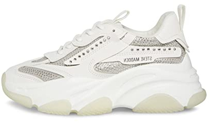 Steve Madden Women's Possession Sneaker, White Rhinestone, 5.5