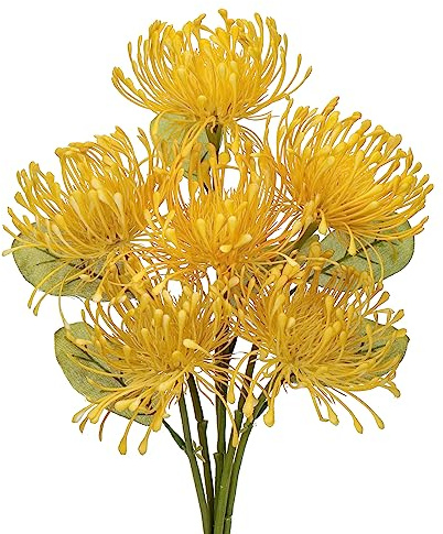 Briful 6PCS Artificial Chrysanthemum Flowers 4'' Faux Spider Mums Flower Fake Spring Flower Bouquet for Home Vases Centerpiece Wedding Arrangement(Yellow)