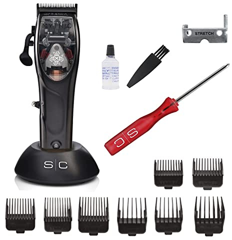 Professioneller Herren-Haarschneider Stylecraft by Gamma Più, Clipper mit Magnetmotor, 180 Minuten Autonomie ohne Kabel, Verstellbare Klinge, 8 Kämme, Klingenständer, Stabiles Metallgehäuse