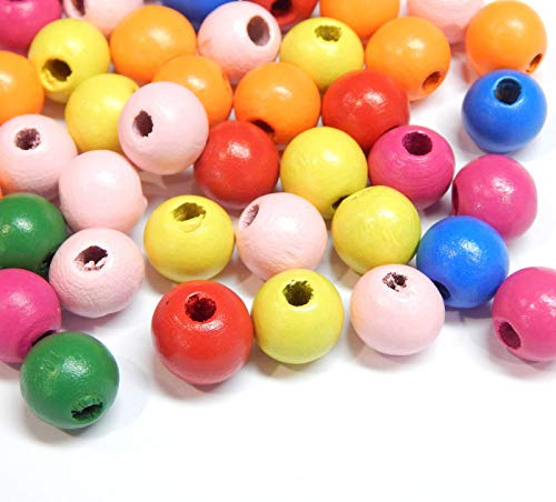 Perlin Holzperlen Rund 20mm Bunt Großloch 2–4mm Makramee Perlen Holzkugeln für Basteln DIY Schmuck Zwischenperlen (20mm 50 Stück)