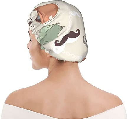 Wiederverwendbare Duschhaube Retro Bart Fahrrad Duschhauben für Frauen Wasserdichter Badehut Elastisches Haar Badehauben Doppelt wasserdichtBadehaube für alle Haarlängen