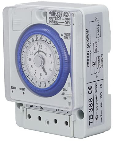 Tyenaza Timer Meccanico, 24 Ore 15min Interruttore di Controllo Meccanico Tipo di Orologio Interruttore Timer per Alloggiamento PC Ignifugo per Cucina 100‑240 V Ca