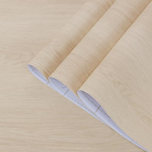 TOTIO Selbstklebende Tapete Holzmaserungsoptik Klebefolie Wasserdichte Möbelfolie 3D Eiche Maserung Warmes Braun 40CMx9M Mit Luftführung Mattes Verdickt Vinyl Folie Für Küche Bad Wohnzimmer Beige