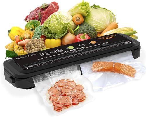 MegaWise Vakuumiermaschine | 80 kPa Saugleistung | Beutel und Schneider im Lieferumfang enthalten | Kompakter One-Touch-Automatik-Versiegeler mit externem Vakuumsystem | Trockene Feuchte Frische Modi