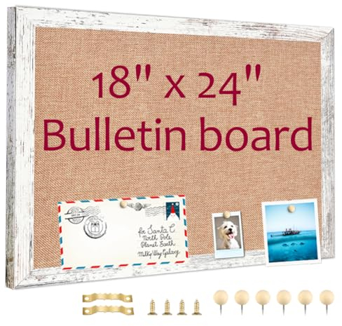 Umtiti MBDB-4560 Holztafel mit Leinen, 45 x 60 cm, Pinnwand, Wanddekoration, Hängestift, Vintage-Stil, weißer Holzrahmen, dekorative Pinnwand oder Nachrichtenbrett zum Aufhängen