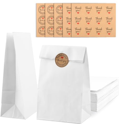 55 Stück Papiertüten Weiß, 24 * 13 * 8cmPapiertüten Weiss,DIY&Brottüten | Für Geschenktüten, Adventskalender, DIY-Projekte Und Kreative Bastelideen Oder Butterbrottüten