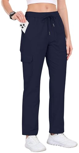 JINSHI Pantalones Senderismo Mujer Pantalón Cargo Trekking Joggers Verano Ligero Impermeable Pantalones Aire Libre Montaña Acampada Ocio Deportes Azul Marino Talla M