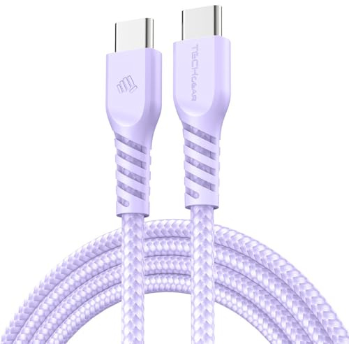 TECHGEAR 1m Câble USB C vers USB C 60 W, Câble tressé de Type C vers C Charge Rapide Compatible avec iPhone 15, iPad Pro, MacBook, Samsung Galaxy S24/S23/A14/A15/A25/A35/A34/A55/A54/A05s/A04s - Violet