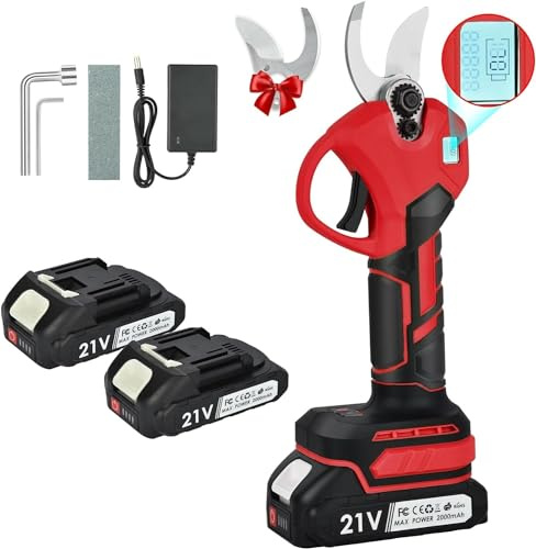 Anveltech Professionelle Elektrische Gartenschere,Akku Astschere,MAX 30mm Schnittdurchmesser mit LCD Anzeige 2 * 2000mAh Akkus Astschere akku gartenschere,für Gärten,Äste (Rot)
