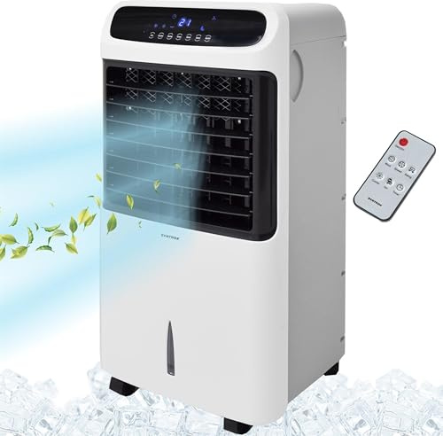 Syntrox Verdunstungskühler Windo | Luftkühler mit Wasser | Luftbefeuchter, Einstellbare Geschwindigkeiten und Timer, Effektive Kühlung gegen trockene Luft, für zuhause und Büro