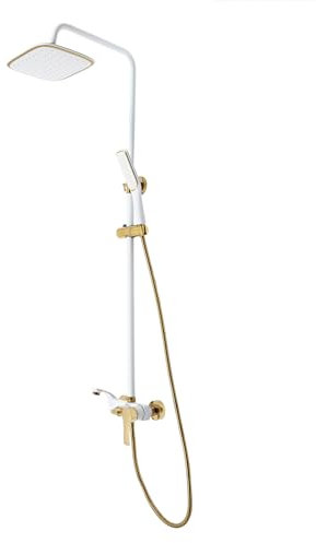 Duschset ohne Armatur,Messing Duschsystem mit drei Wasserabgabemodi Überkopfbrause Handbrause Höhenverstellbar 85-125cm (weiß)