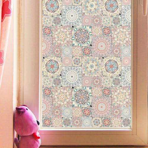 Sichtschutzfolie Fenster Bunte Mandala Blume Sonnenschutzfolie Fenster,Sichtschutz Fensterfolie,Durchsichtig Thermofolie Fenster Gegen Hitze,Milchglasfolie Statisch Haftend