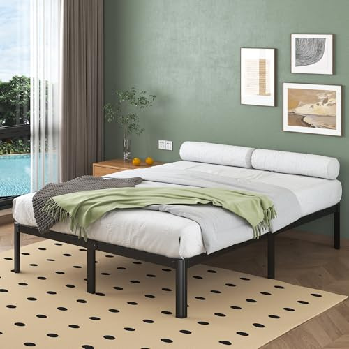 Lutown-Teen Cama de Metal 160x190 cm, Altura 30.5 cm, Somier 160x190 con Patas de Esquina Curvadas de Acero, Almacenamiento bajo la Cama, Fácil Montaje, Libre de Ruidos, Negro