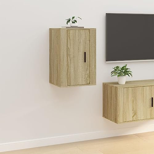 FENLAX Wandschrank Wohnzimmer Sonoma-Eiche 40x34,5x60 cm Holzwerkstoff Vielseitiger Schrank Zwei Montagemöglichkeiten Schlafzimmer Badezimmer Bücherschrank TV-Schrank Hängeschrank