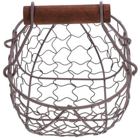 MAGICLULU 1Pc Metal Wire Egg Basket Oval Metal Egg Collecting Basket Easter Hunt Wire Fruit with Wood Handle Storage Vintage Storage for Easter s