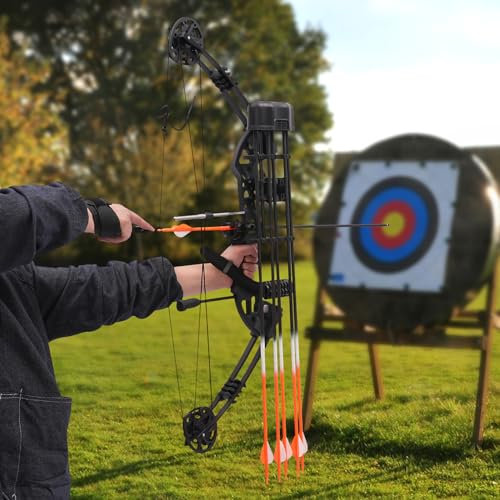 Compoundbogen Set, Pfeil und Bogen Bogenschießen Erwachsene Compound Bogen, 35-70lbs 320FPS Einstellbar Arch Jagdbogen Erwachsene Profi Jagd Outdoor Set