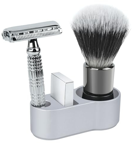 Linkidea Ställ för säkerhetsrakhyvel i aluminium för män, 14 mm öppning, kompakt för rakborste & rakhyvel, kompatibelt med Merkur 34C, Muhle R89, Vikings Blade (Silver/endast ställ)