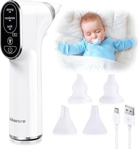Baby Nasal Aspirator, Electric Nasal Aspirator for Babyies, Baby Nose Cleaner with 4 Silicone Nozzles & 3 Suction Levels, Rechargeable Nose Sucker for Newborns, Toddlers and Infant
