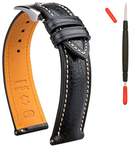 Gomvadr läder klockarmband vegetabiliskt garvat toppgrain-läderarmband 16 18 19 20 21 22 mm snabbkoppling ersättningsarmband, 20mm, Läder, Ingen ädelsten