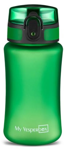 My Vesperbox Trinkflasche Minny, 350 ml, auslaufsicher, kohlensäuregeeignet, robust, inkl. Reinigungsbürste, Fruchtsieb, Strohhalm, Trageschlaufe, spülmaschinenfest, BPA-frei (ohne Namen, grün)