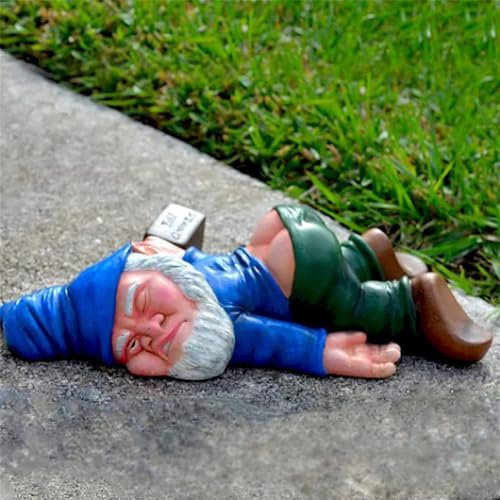 Joyes Kreativer Betrunkener Gartenzwerge Für, Gnomen-Gartenstatue, Harz-Gartenzwerg-Handwerk, Gartendekoration, lustige Harz-Gartendeko Für Draußen (Blau)
