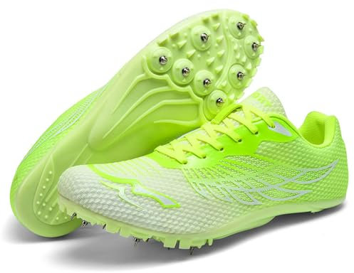 Buhelyc Leichtathletikschuh mit 8 Nagel Männer Frauen Trainingsschuhe Atmungsaktiv＆ Licht für Springen ＆ läuft(Size:38,Color:grün)