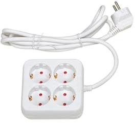 Regleta Blanca de 4 Tomas Cuadrada sin Interruptor Cable 1,5m